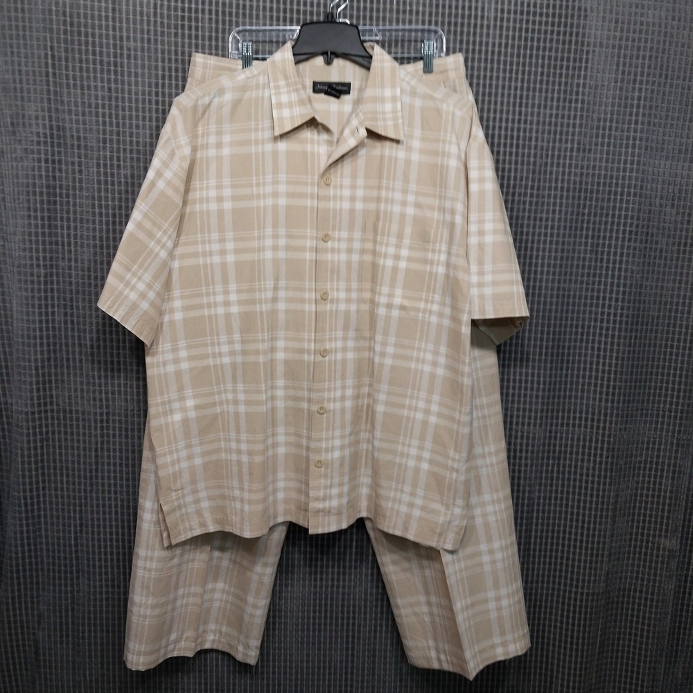 Johnny Handsome Mens 2 Piece Walking Suit Plaid Linen Blend XL Tan White